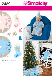 2489 SIMPLICITY BABY PLUSH BUNTING, HAT, CHRISTMAS TREESKIRT, STOCKING, ORNAMENT PATTERN